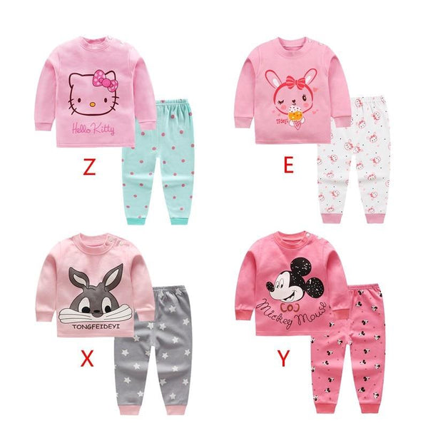8 colors 2pcs/set kids baby girls clothes top+pants cotton baby pajamas sleepwear