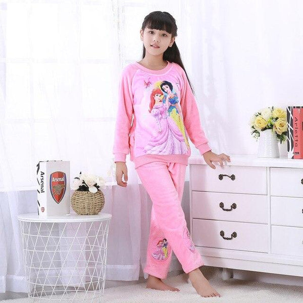 Hot Winter Children Fleece Girls Pajamas Warm Flannel Sleepwear Loungewear Coral Fleece Kids Pijamas Elsa Pyjama Set Homewear