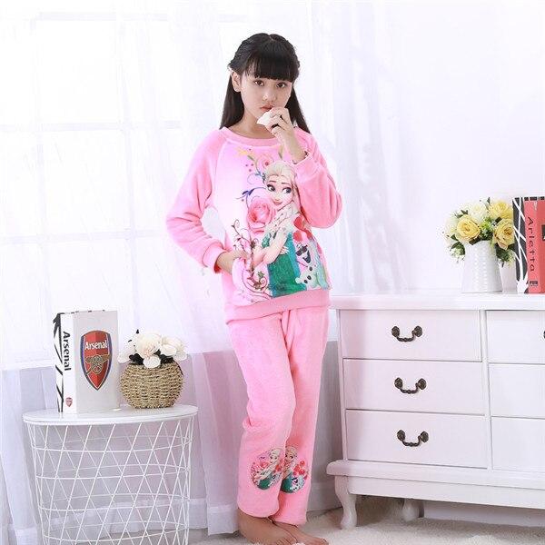 Hot Winter Children Fleece Girls Pajamas Warm Flannel Sleepwear Loungewear Coral Fleece Kids Pijamas Elsa Pyjama Set Homewear