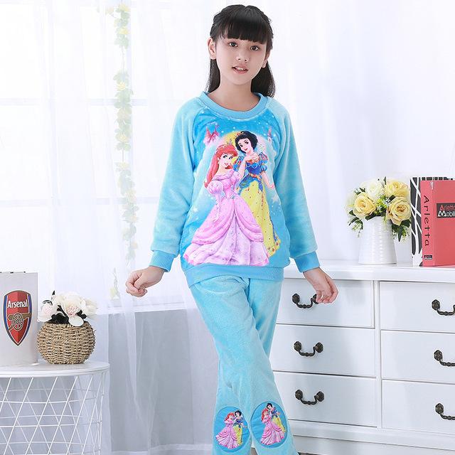 Hot Winter Children Fleece Girls Pajamas Warm Flannel Sleepwear Loungewear Coral Fleece Kids Pijamas Elsa Pyjama Set Homewear