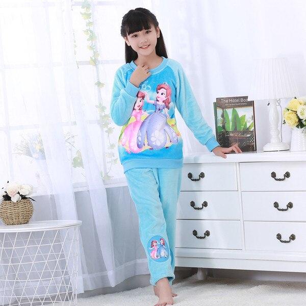 Hot Winter Children Fleece Girls Pajamas Warm Flannel Sleepwear Loungewear Coral Fleece Kids Pijamas Elsa Pyjama Set Homewear