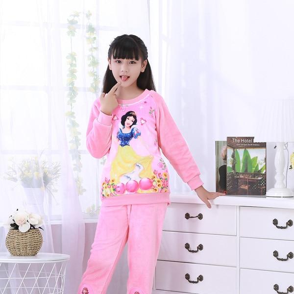 Hot Winter Children Fleece Girls Pajamas Warm Flannel Sleepwear Loungewear Coral Fleece Kids Pijamas Elsa Pyjama Set Homewear