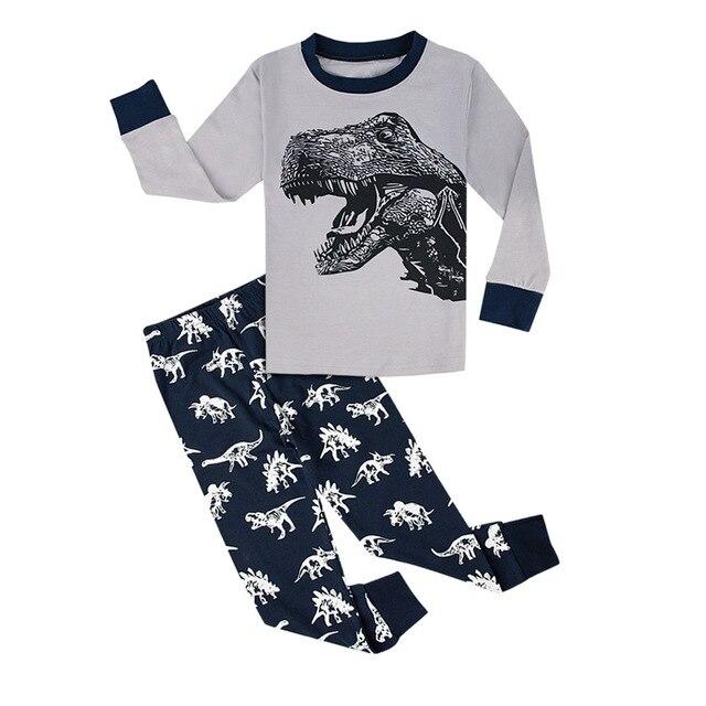 Kids Boys Dinosaur Pjs Set Toddler Pirate Ship Motorcycle Pajamas Children Cartoon Sleepwear Children Long Sleeve Nightwear 2Pcs