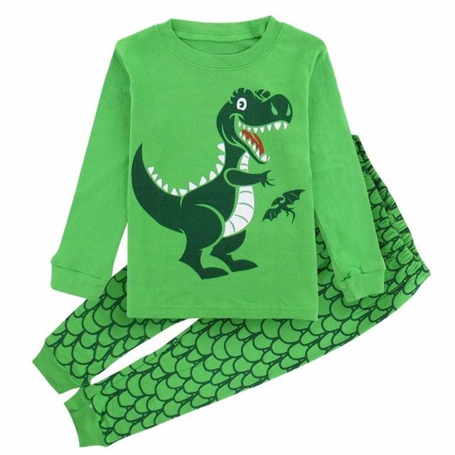 Kids Boys Dinosaur Pjs Set Toddler Pirate Ship Motorcycle Pajamas Children Cartoon Sleepwear Children Long Sleeve Nightwear 2Pcs