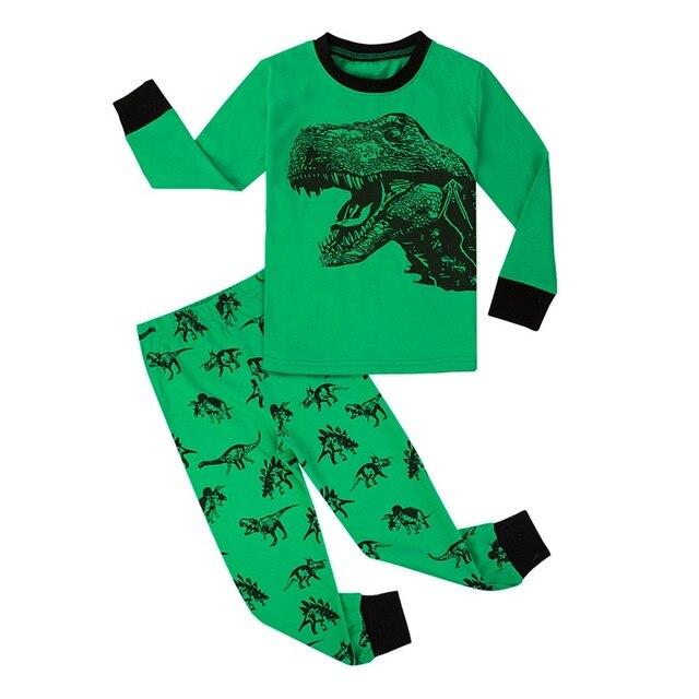 Kids Boys Dinosaur Pjs Set Toddler Pirate Ship Motorcycle Pajamas Children Cartoon Sleepwear Children Long Sleeve Nightwear 2Pcs