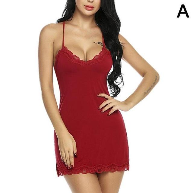 Womens Lace Floral Nightdress Dtrap Deep V Neck Lingerie Hot Ladies Sleepwear Dress Robe Nightie Gown Sexy Sleepshirts