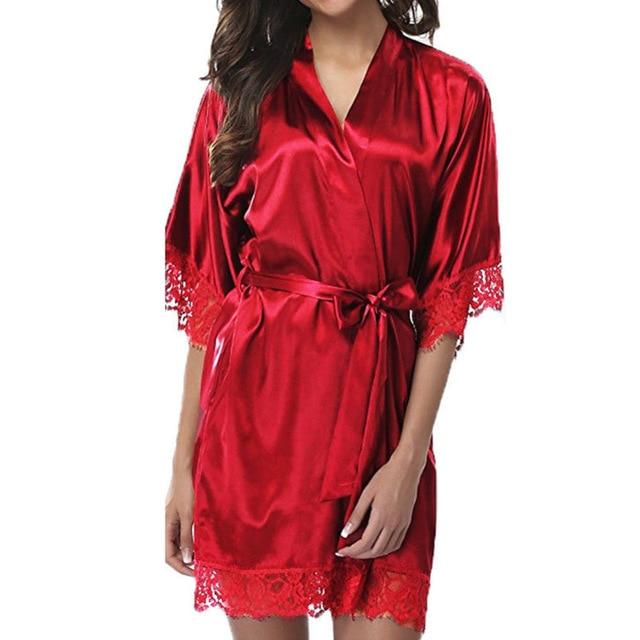 2019 Fashion Women Sleeping Dress Lingerie Lace Half Sleeve Robe Nightie Gown Sexy With Belt S-XXL Red/Black/White