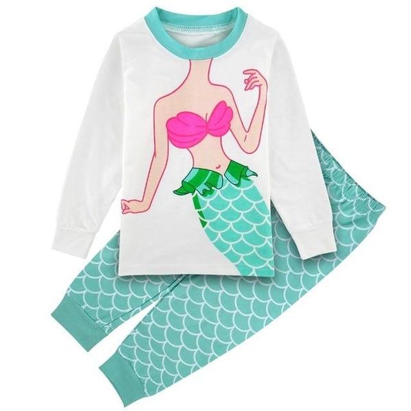 Kids Girls Unicorn Pajamas Set Toddler Mermaid Sleepwear Infant Christmas Nightwear Children Cat Cartoon Long Sleeve Homewear