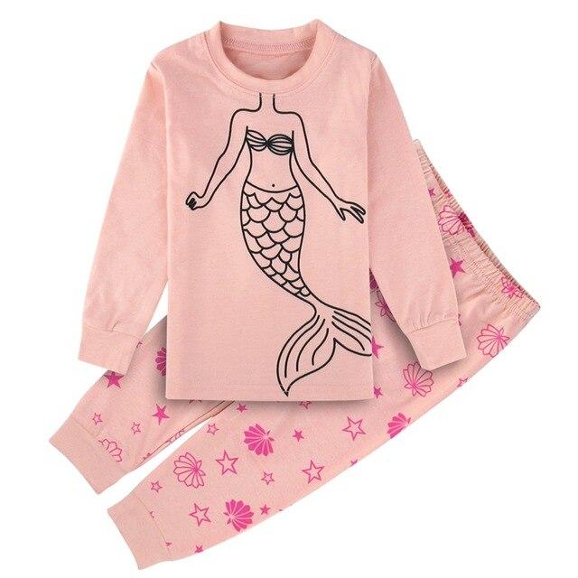 Kids Girls Unicorn Pajamas Set Toddler Mermaid Sleepwear Infant Christmas Nightwear Children Cat Cartoon Long Sleeve Homewear