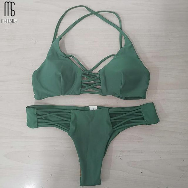 Push UP Swimsuits Sexy Low Waist 2019 Two-Piece Swimwear Thong Women Brazilian Bikinis Set Bandage Swimsuit Bathing Suit Curve