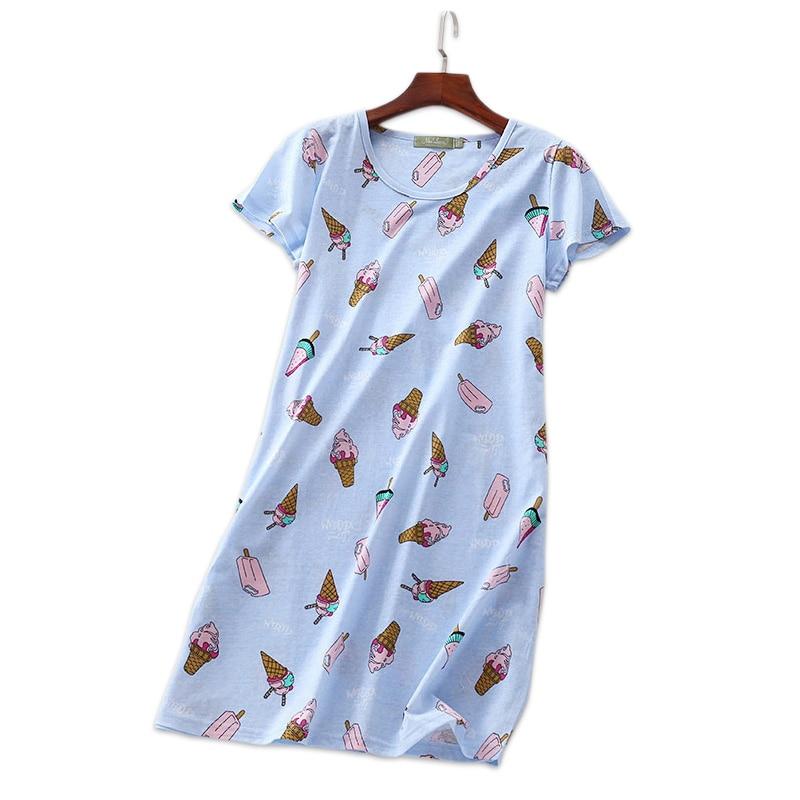 Summer sweet cartoon nightdress women short sleeve 100% cotton nightgowns women sleepdress sexy nighty nightwear Hot Sale