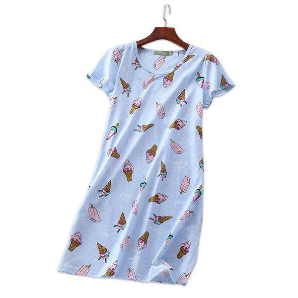 Summer sweet cartoon nightdress women short sleeve 100% cotton nightgowns women sleepdress sexy nighty nightwear Hot Sale