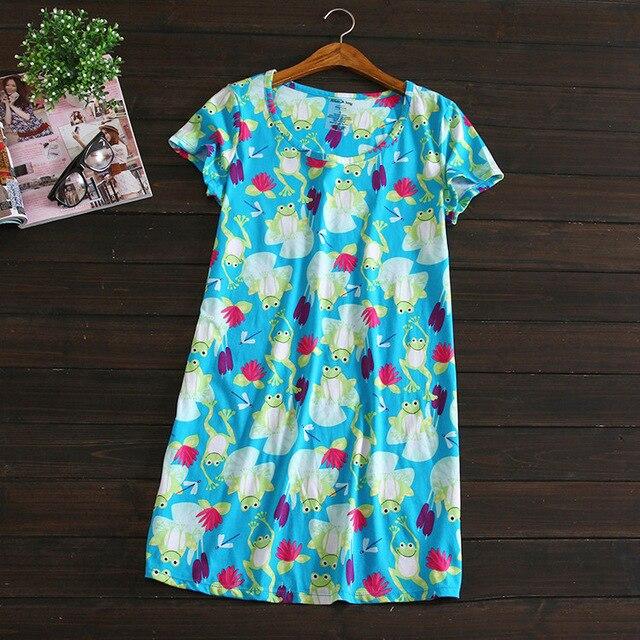 Summer sweet cartoon nightdress women short sleeve 100% cotton nightgowns women sleepdress sexy nighty nightwear Hot Sale
