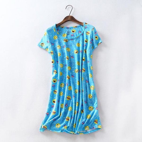 Summer sweet cartoon nightdress women short sleeve 100% cotton nightgowns women sleepdress sexy nighty nightwear Hot Sale
