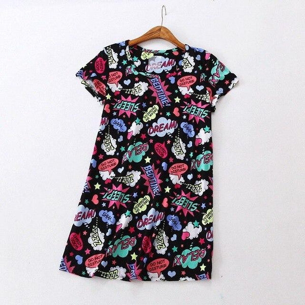 Summer sweet cartoon nightdress women short sleeve 100% cotton nightgowns women sleepdress sexy nighty nightwear Hot Sale