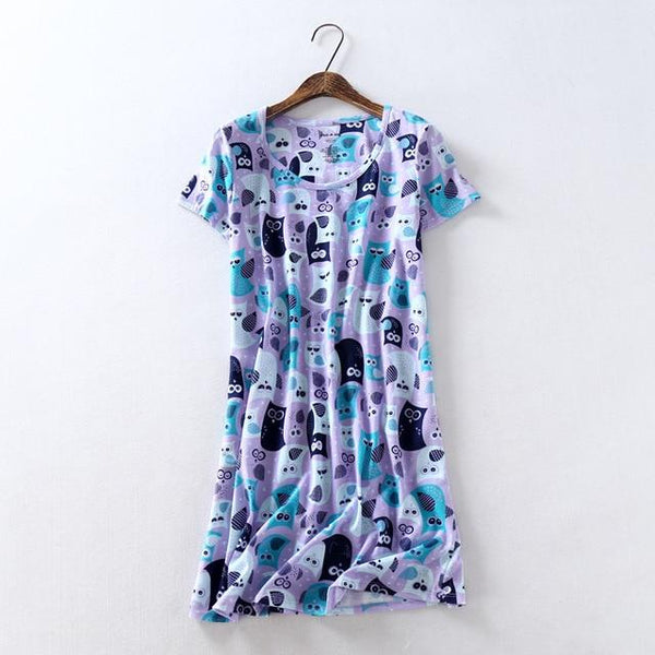 Summer sweet cartoon nightdress women short sleeve 100% cotton nightgowns women sleepdress sexy nighty nightwear Hot Sale