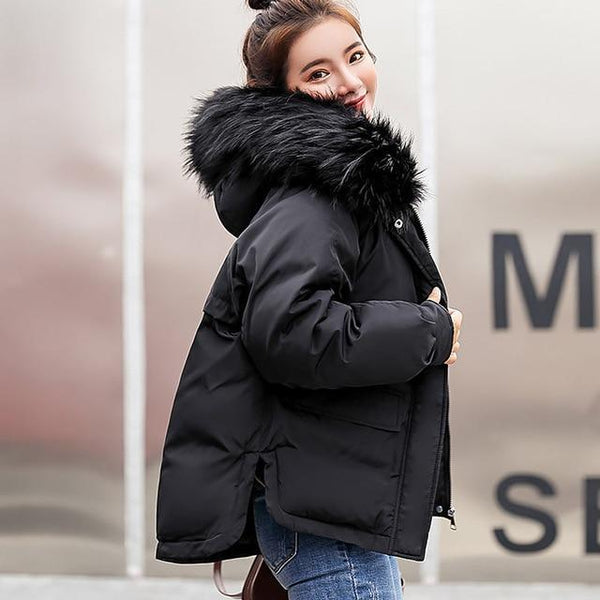 Winter jacket women 2019 fashion warm women down coat female fur collar hooded zipper outwear short winter down jacket women