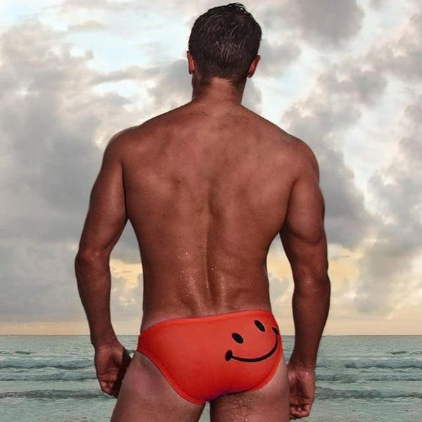 Men Swimming Briefs Cartoon Smiling Face Printed Low Waist Elastic Cotton Beach Trunks Swimwear Swimsuit Swimming suit for Men