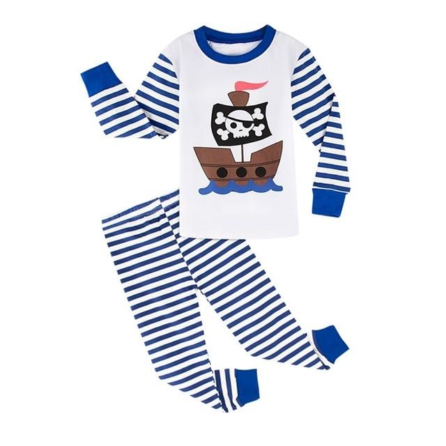 Kids Boys Dinosaur Pajamas Set Toddler Cartoon Sleepwear Children Pirate Ship Shark Excavator Nightwear Child Airplane Pjs