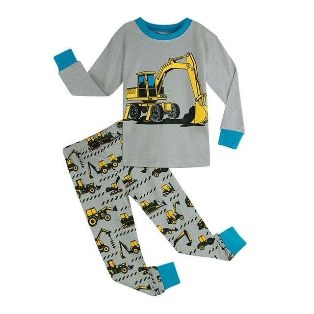 Kids Boys Dinosaur Pajamas Set Toddler Cartoon Sleepwear Children Pirate Ship Shark Excavator Nightwear Child Airplane Pjs