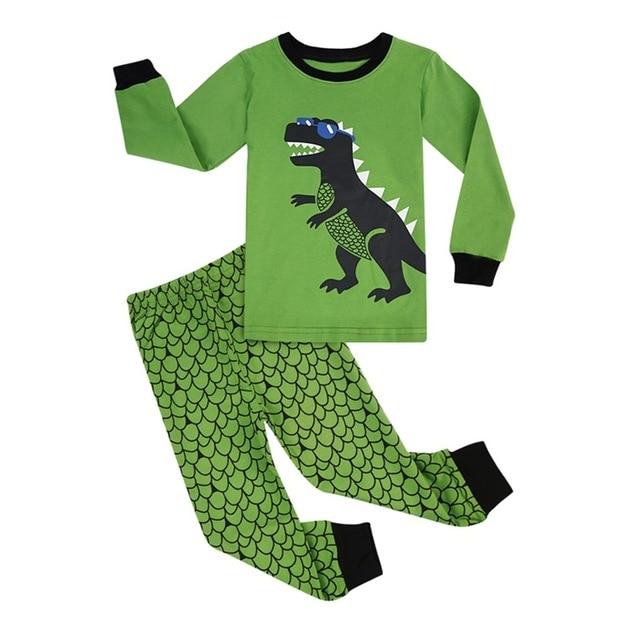 Kids Boys Dinosaur Pajamas Set Toddler Cartoon Sleepwear Children Pirate Ship Shark Excavator Nightwear Child Airplane Pjs