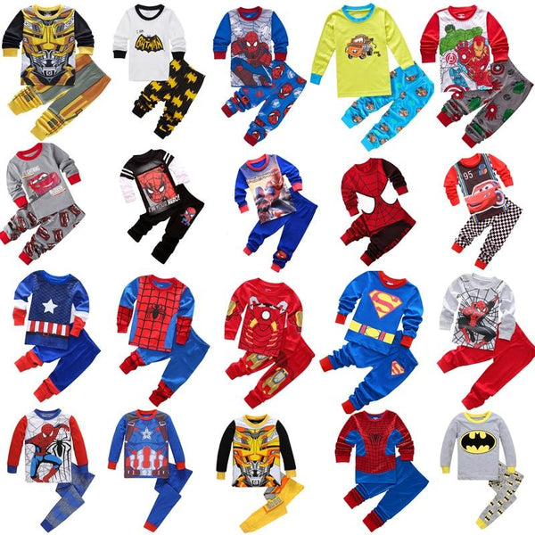 kids cotton pajamas Avenger Alliance Spider-Man Batman Superman sets sleepwear baby boys girls Cartoon pijamas nightwear clothes