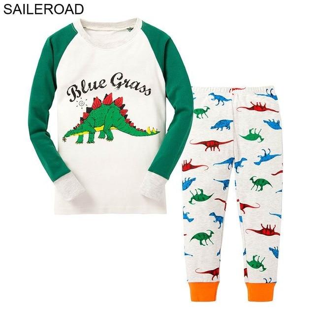SAILEROAD Cartoon Dinosaur Boy Pyjamas Suits Autumn Winter Night Suit Cotton Children's Pajamas Sleepwear Kids Nightwear