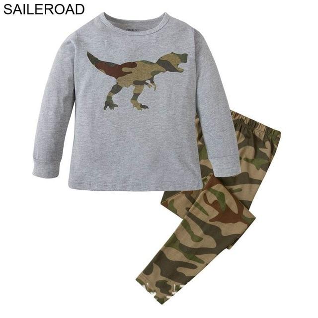 SAILEROAD Cartoon Dinosaur Boy Pyjamas Suits Autumn Winter Night Suit Cotton Children's Pajamas Sleepwear Kids Nightwear