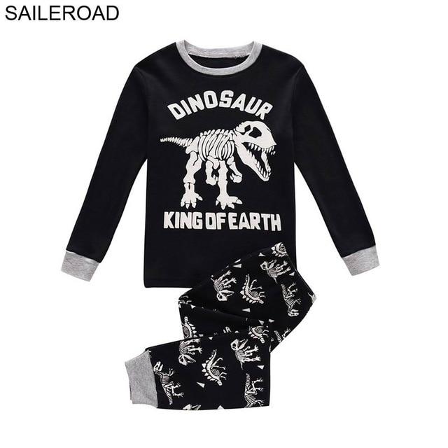 SAILEROAD Cartoon Dinosaur Boy Pyjamas Suits Autumn Winter Night Suit Cotton Children's Pajamas Sleepwear Kids Nightwear