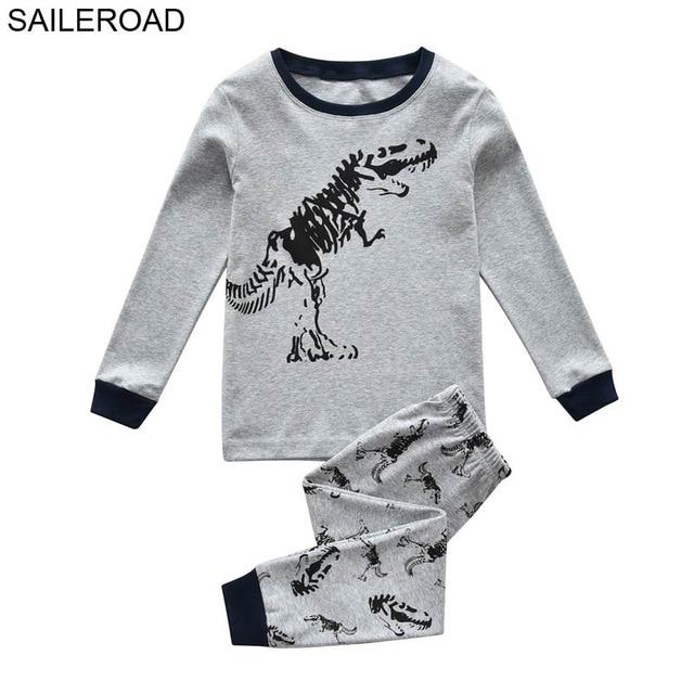 SAILEROAD Cartoon Dinosaur Boy Pyjamas Suits Autumn Winter Night Suit Cotton Children's Pajamas Sleepwear Kids Nightwear