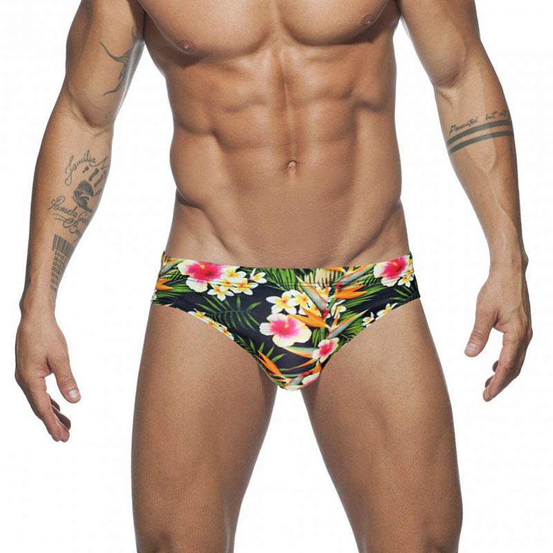 Men Swimwear Push Up Low Rise Swimming Briefs Mens Sexy Flower Print Swim Trunks Beach Shorts Surffing Bathing Suits Beachwear