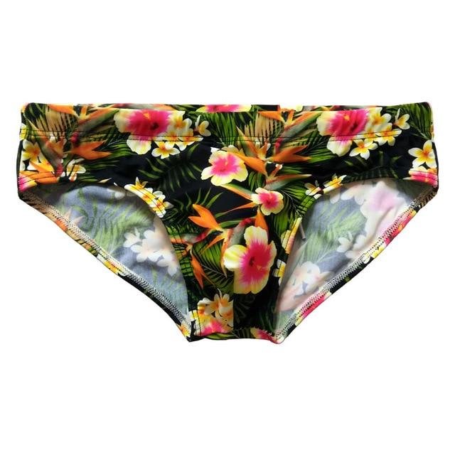 Men Swimwear Push Up Low Rise Swimming Briefs Mens Sexy Flower Print Swim Trunks Beach Shorts Surffing Bathing Suits Beachwear
