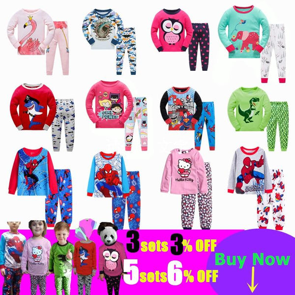 Children Casual Pajamas Clothing Set Boys & Girls Cartoon Sleepwear Suit Sets Kids Long-sleeved+Pant 2-Piece Cotton Pajamas Sets