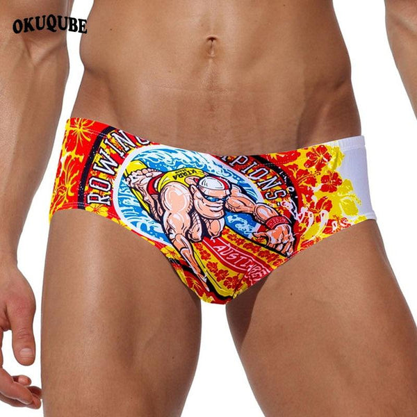 Men Swimsuit Cartoon Printed Drawstring Elastic Swimwear Man Breathable Quick Dry Swimming Trunks Slim Fit Sexy Swim Briefs Male