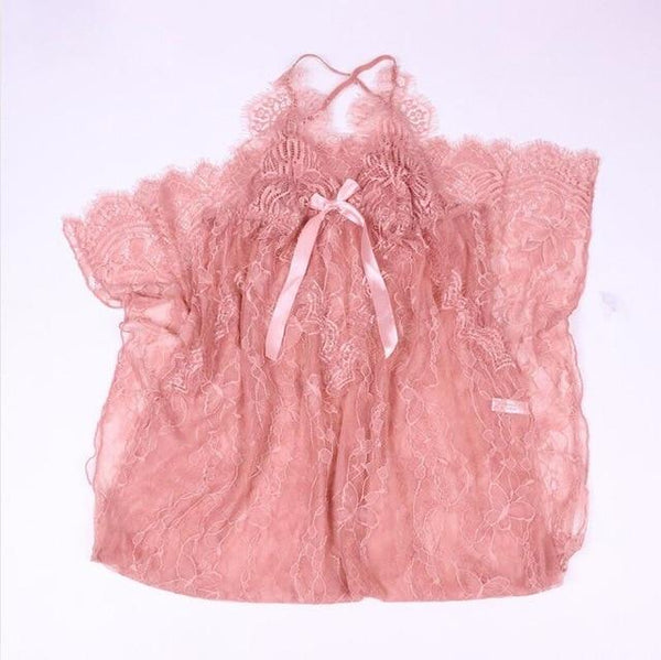 Sexy Lace Bow Perspective Split Nightgown Night Dress Solid Sleeveless Camis Stylish Long V-Neck Backless Nighty Sleepwear Modis