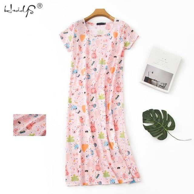 Cartoon Night Dress Women Sleepwear 100% Cotton Sleepshirts Ladies Nightwear Kawaii Nightgown Homewear Summer Home Dress Nightie
