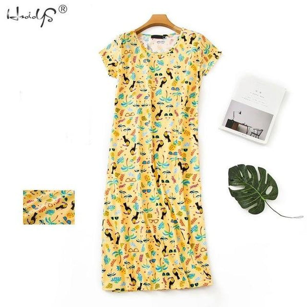 Cartoon Night Dress Women Sleepwear 100% Cotton Sleepshirts Ladies Nightwear Kawaii Nightgown Homewear Summer Home Dress Nightie