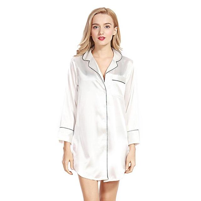 Women Imitated Silk Sexy V-neck Short Night Dress Ladies Elegant Long Sleeve Nighties Nightgown Fashion Sleepwear Nightwear