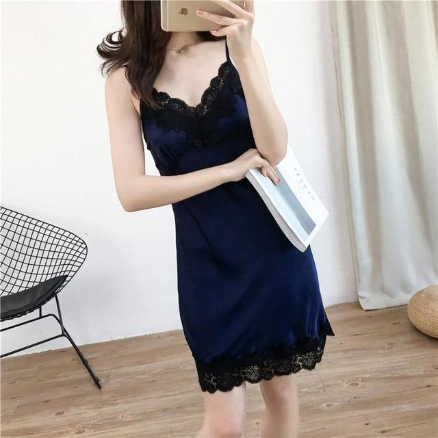 Champagne Female Spaghetti Strap Nightdress Sleepshirt Summer New Suspender Skirt Sleepwear Nightie Casual Bathrobe Negligee