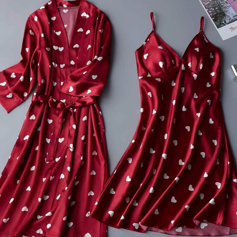 2PCS Set Women nightgown Summer Sleepshirt Plus Size Female Sleepwear Sexy Lady Silk Nighty Sleeveless Floral Sleep Clothing