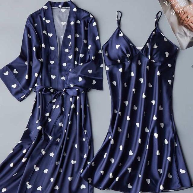 2PCS Set Women nightgown Summer Sleepshirt Plus Size Female Sleepwear Sexy Lady Silk Nighty Sleeveless Floral Sleep Clothing