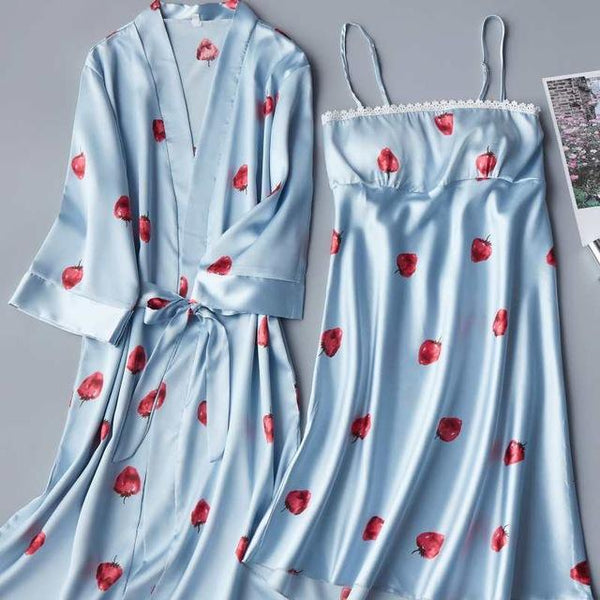 2PCS Set Women nightgown Summer Sleepshirt Plus Size Female Sleepwear Sexy Lady Silk Nighty Sleeveless Floral Sleep Clothing