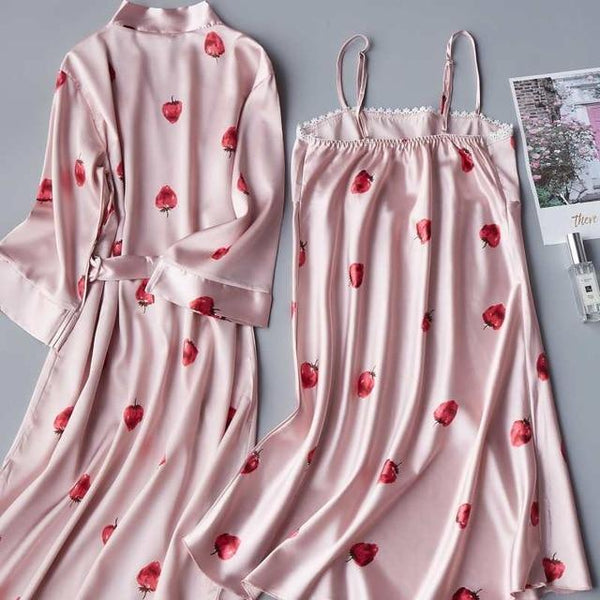 2PCS Set Women nightgown Summer Sleepshirt Plus Size Female Sleepwear Sexy Lady Silk Nighty Sleeveless Floral Sleep Clothing