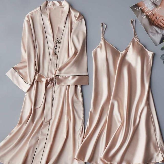 2PCS Set Women nightgown Summer Sleepshirt Plus Size Female Sleepwear Sexy Lady Silk Nighty Sleeveless Floral Sleep Clothing