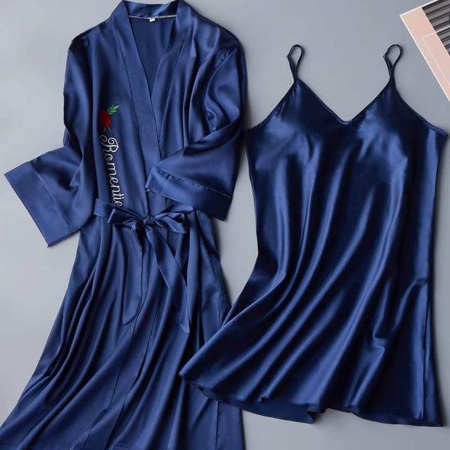 2PCS Set Women nightgown Summer Sleepshirt Plus Size Female Sleepwear Sexy Lady Silk Nighty Sleeveless Floral Sleep Clothing