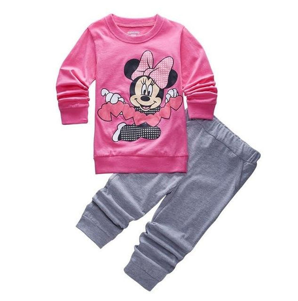 New Kids Toddler Baby Girls anna elsa tigger Mickey Minnie Mouse Sleepwear Pj's Cartoon Long Sleeve Top+Pant 2pcs Pajamas Sets