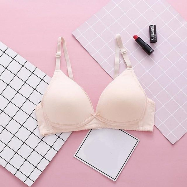 Gumprun Cotton Lining Bra Thin Push Up Bra Wire Free Women Bra Rear Double Row Buckle Sexy Bra Cozy Solid Color Lingerie