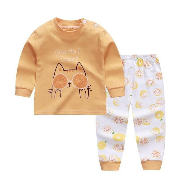 Kids Boys Girls Pajama Sets Cartoon Print Long Sleeve O-Neck Cute T-Shirt Tops with Pants Toddler Baby Autumn Sleeping Clothes