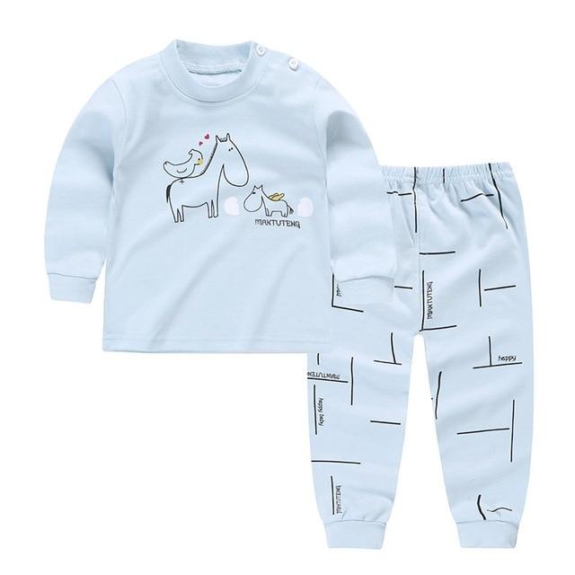 Kids Boys Girls Pajama Sets Cartoon Print Long Sleeve O-Neck Cute T-Shirt Tops with Pants Toddler Baby Autumn Sleeping Clothes