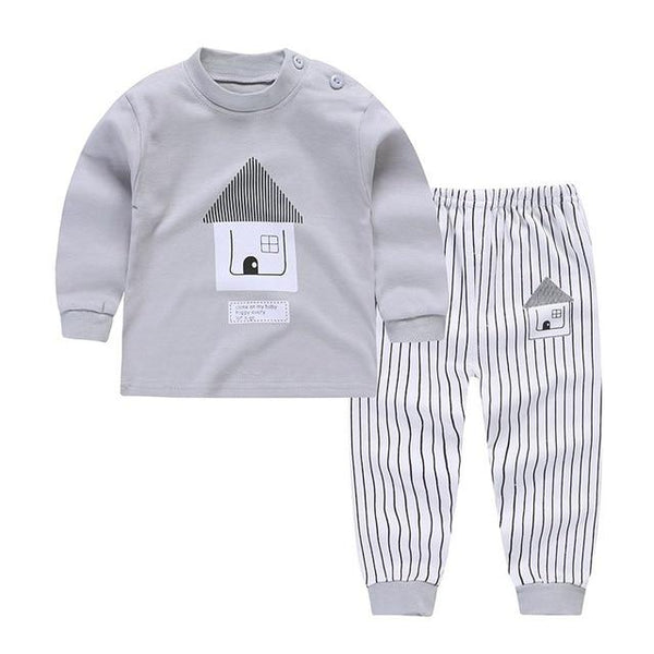 Kids Boys Girls Pajama Sets Cartoon Print Long Sleeve O-Neck Cute T-Shirt Tops with Pants Toddler Baby Autumn Sleeping Clothes